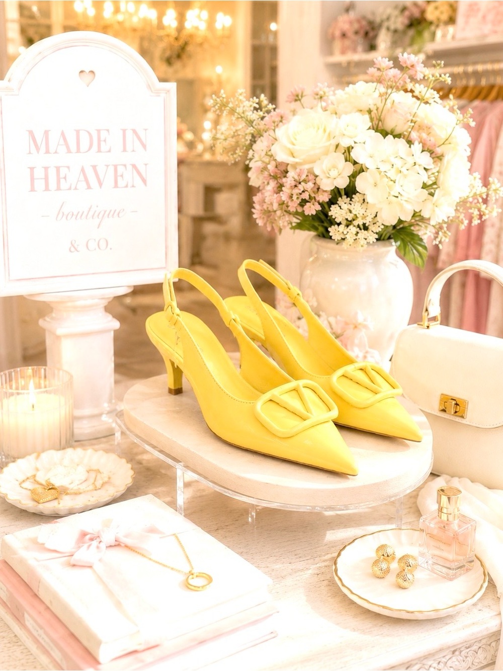 Elegant Yellow Slingback Pointed-Toe Heels with Buckle Accent